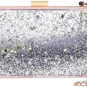 Womens Transparent Sequins Chain Clutch Evening Handbag Party Cross-body Purse S